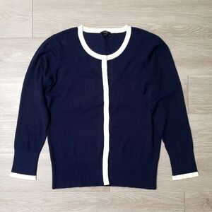 CHIC Jacob navy & white button up cardigan sweater sz Large Fall Winter casual